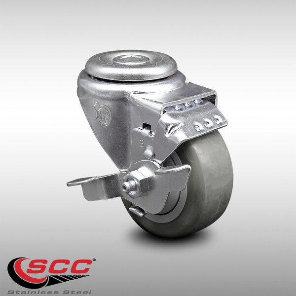 3 Inch SS Gray Polyurethane Wheel Swivel Bolt Hole Caster with Brake SCC